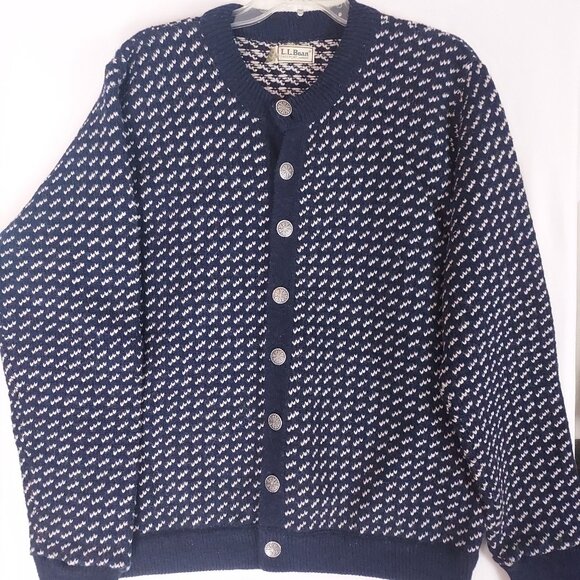 Vintage L.L. Bean Men's Wool Cardigan Birdseye Norway Large Chunky Knit Heavy